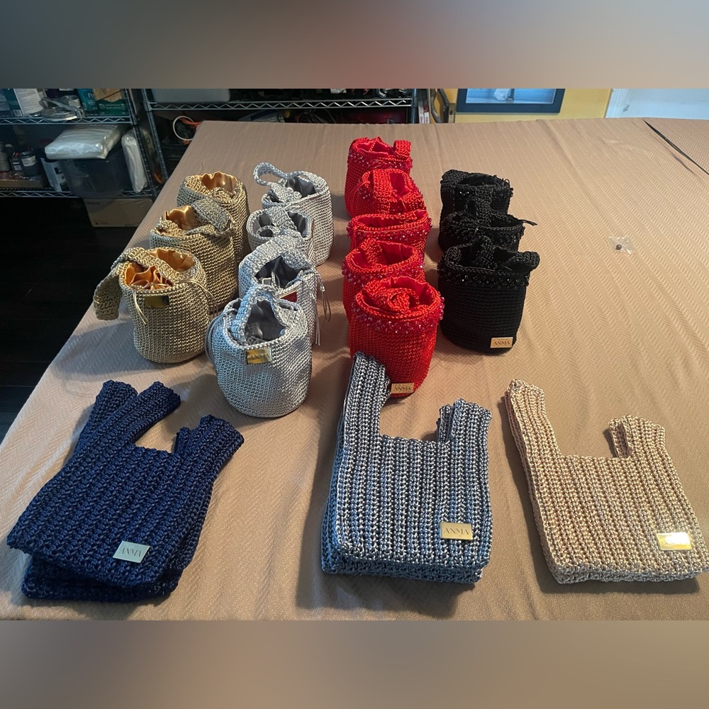 Japanese style small crochet Bags in Blue & Gray